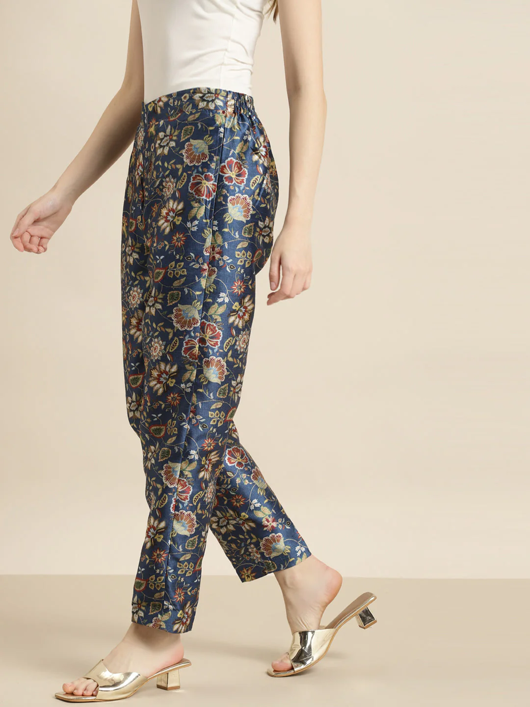 Navy Floral Pencil Pants - Image 2