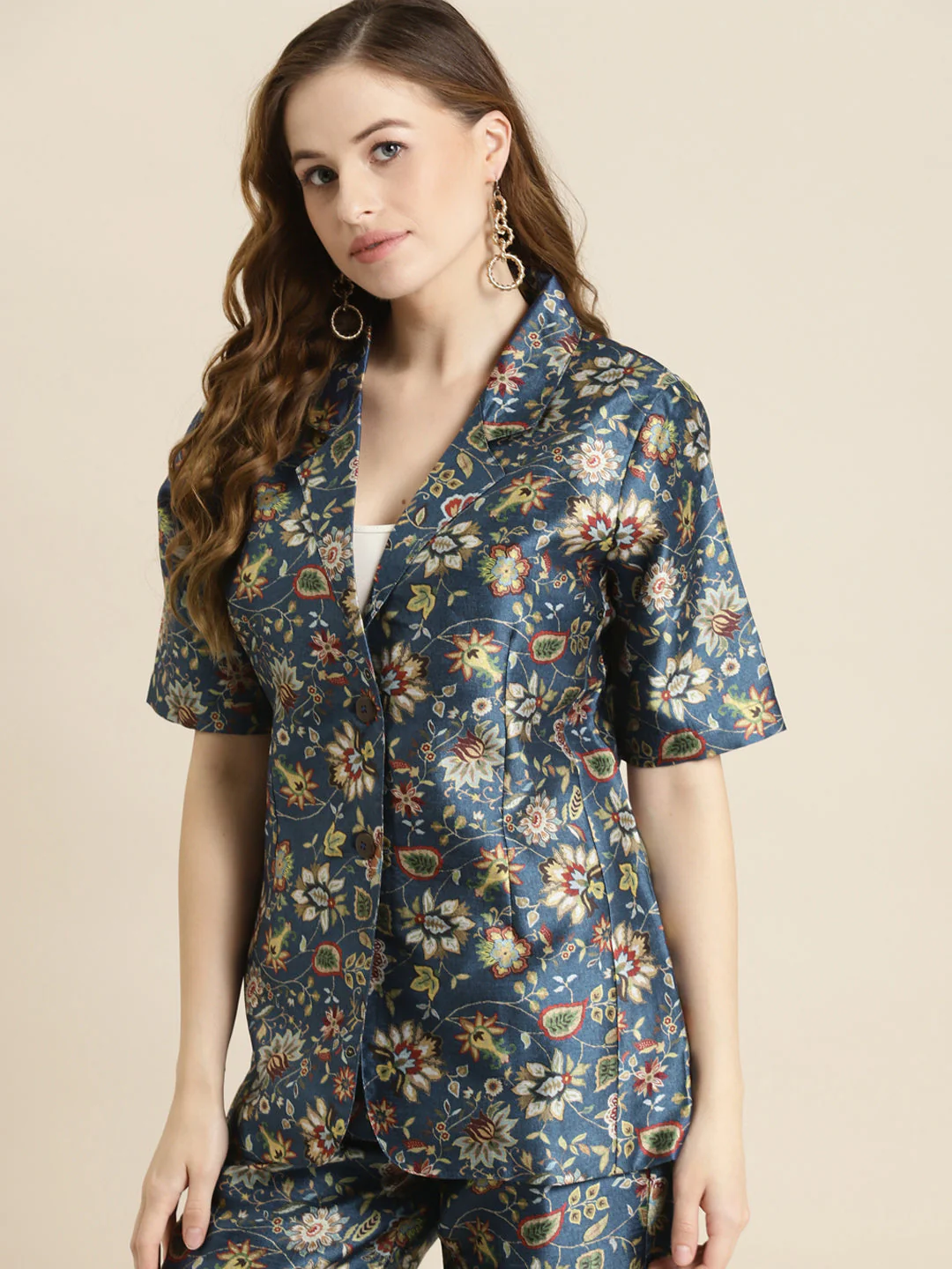 Navy Floral Short Sleeves Blazer - Image 3