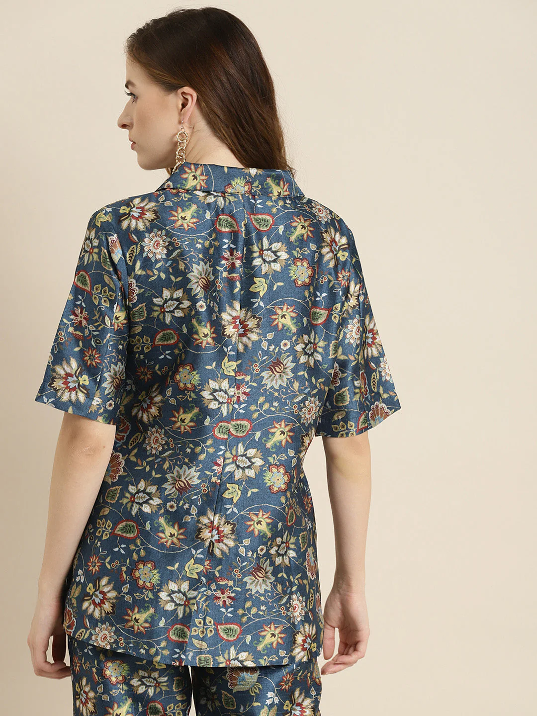 Navy Floral Short Sleeves Blazer - Image 4