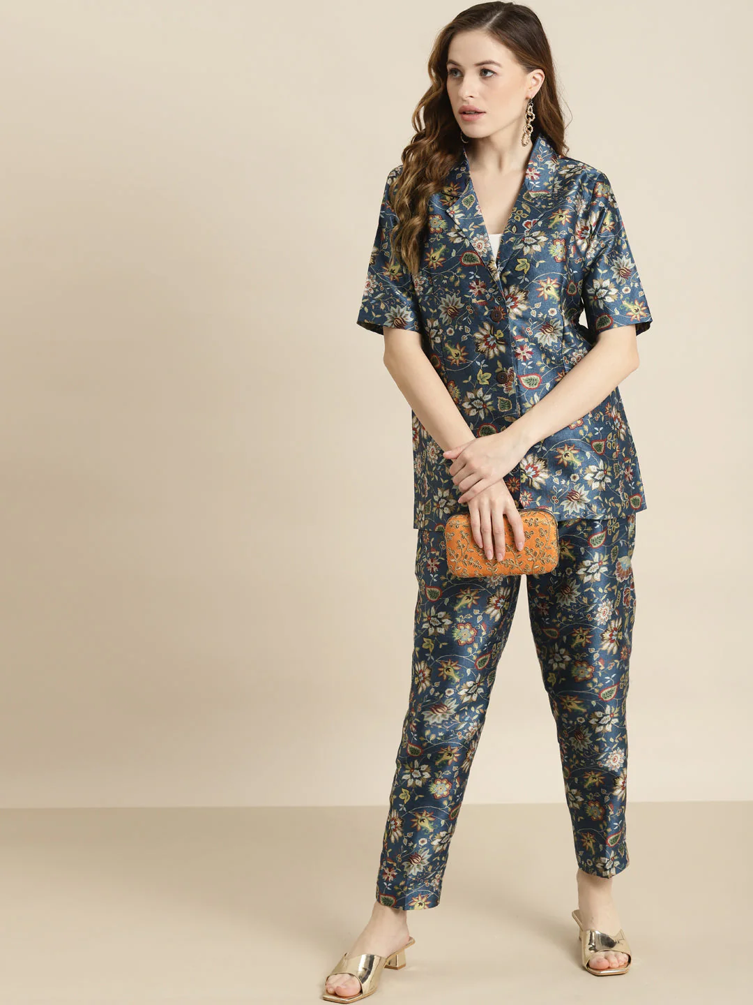 Navy Floral Short Sleeves Blazer - Image 5