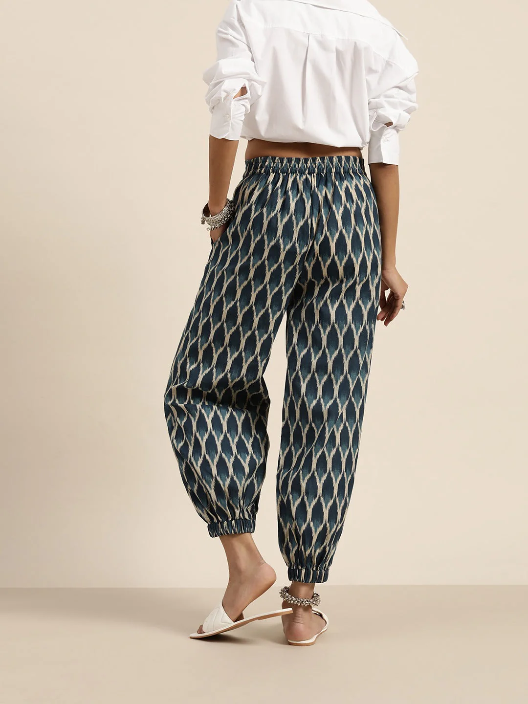 Navy Ikat Cuff Hem Pants - Image 3