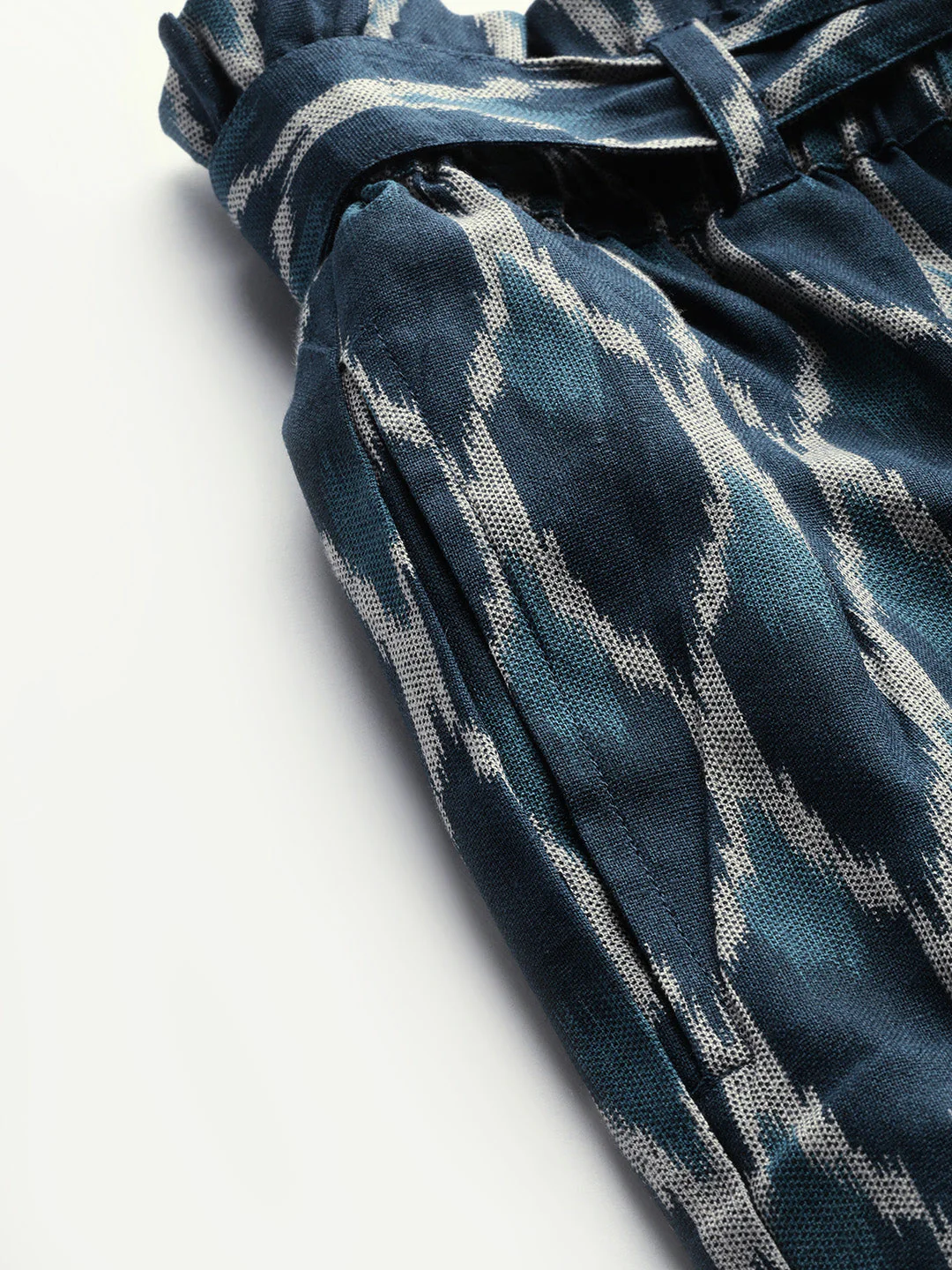 Navy Ikat Paper Bag Pants - Image 4