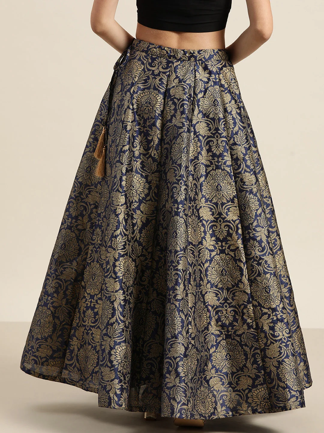 Navy Jacquard Floral Anarkali Skirt - Image 3