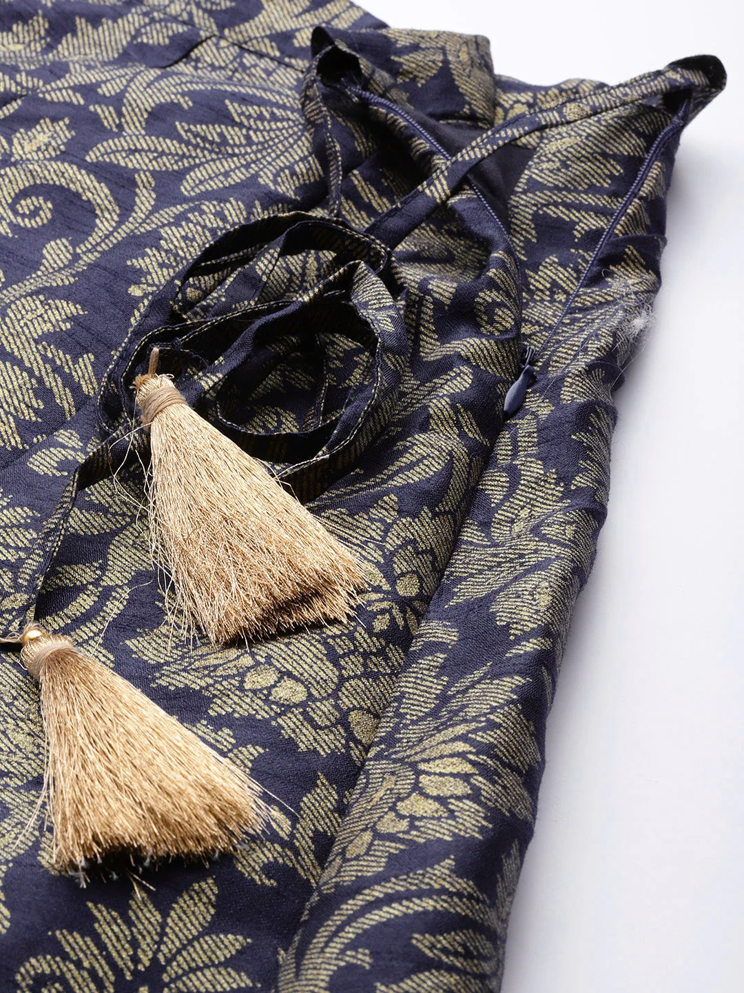 Navy Jacquard Floral Anarkali Skirt - Image 5