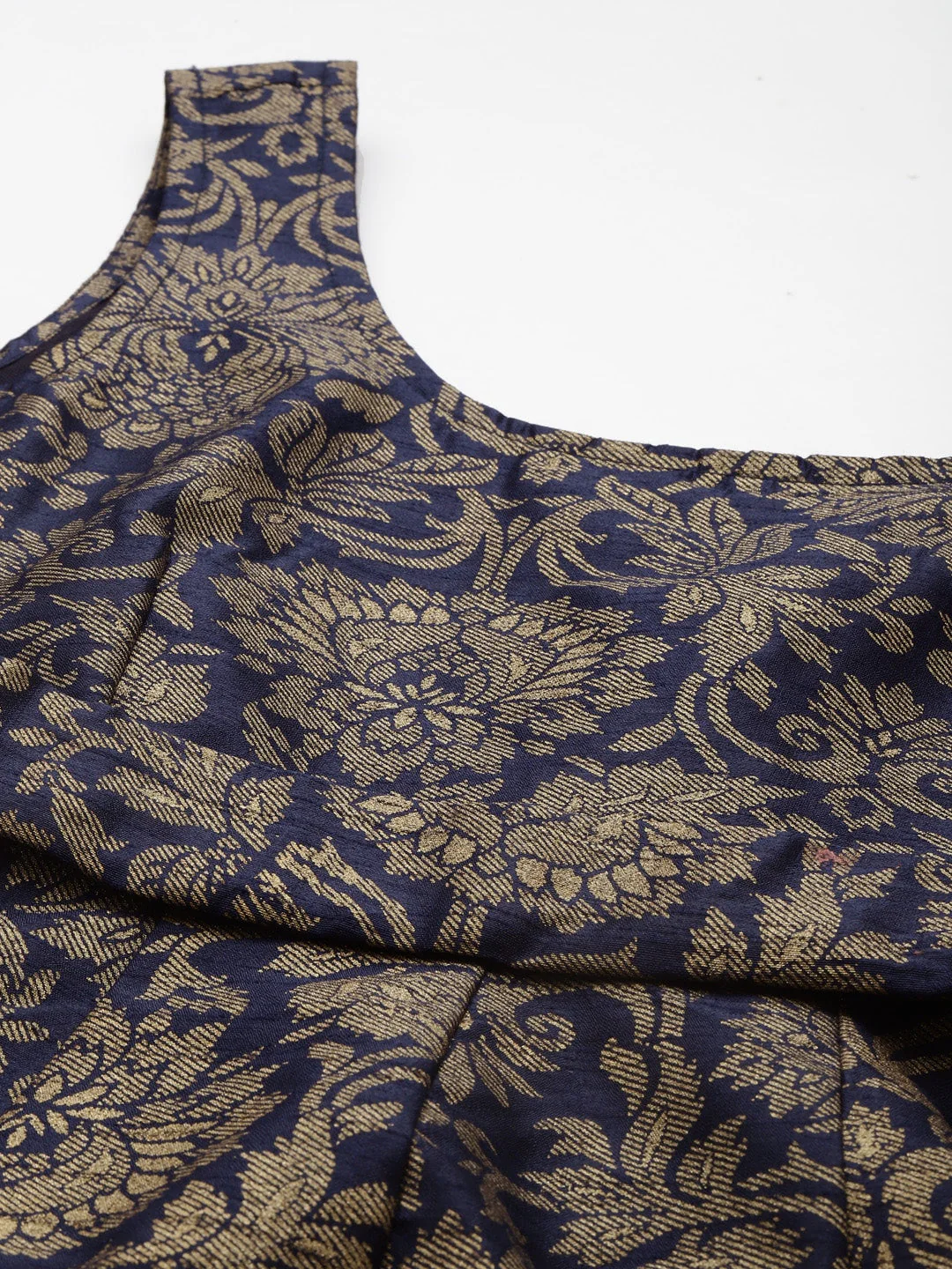 Navy Jacquard Floral Self-Belt Anarkali Maxi - Image 5