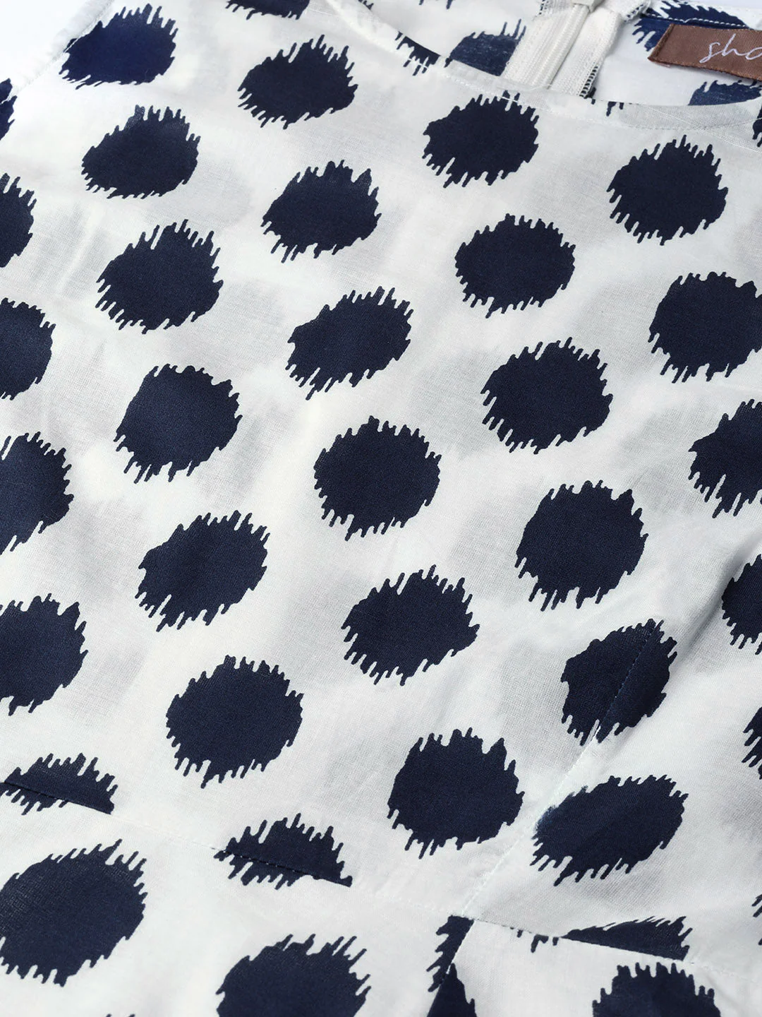 Women Navy Polka Deep Cut Sleeveless Dress - Image 6