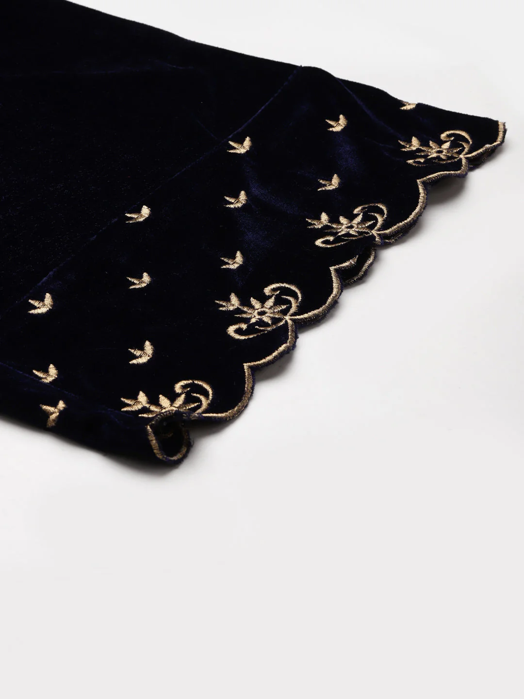 Navy Velvet Embroidered Flared Pants - Image 6
