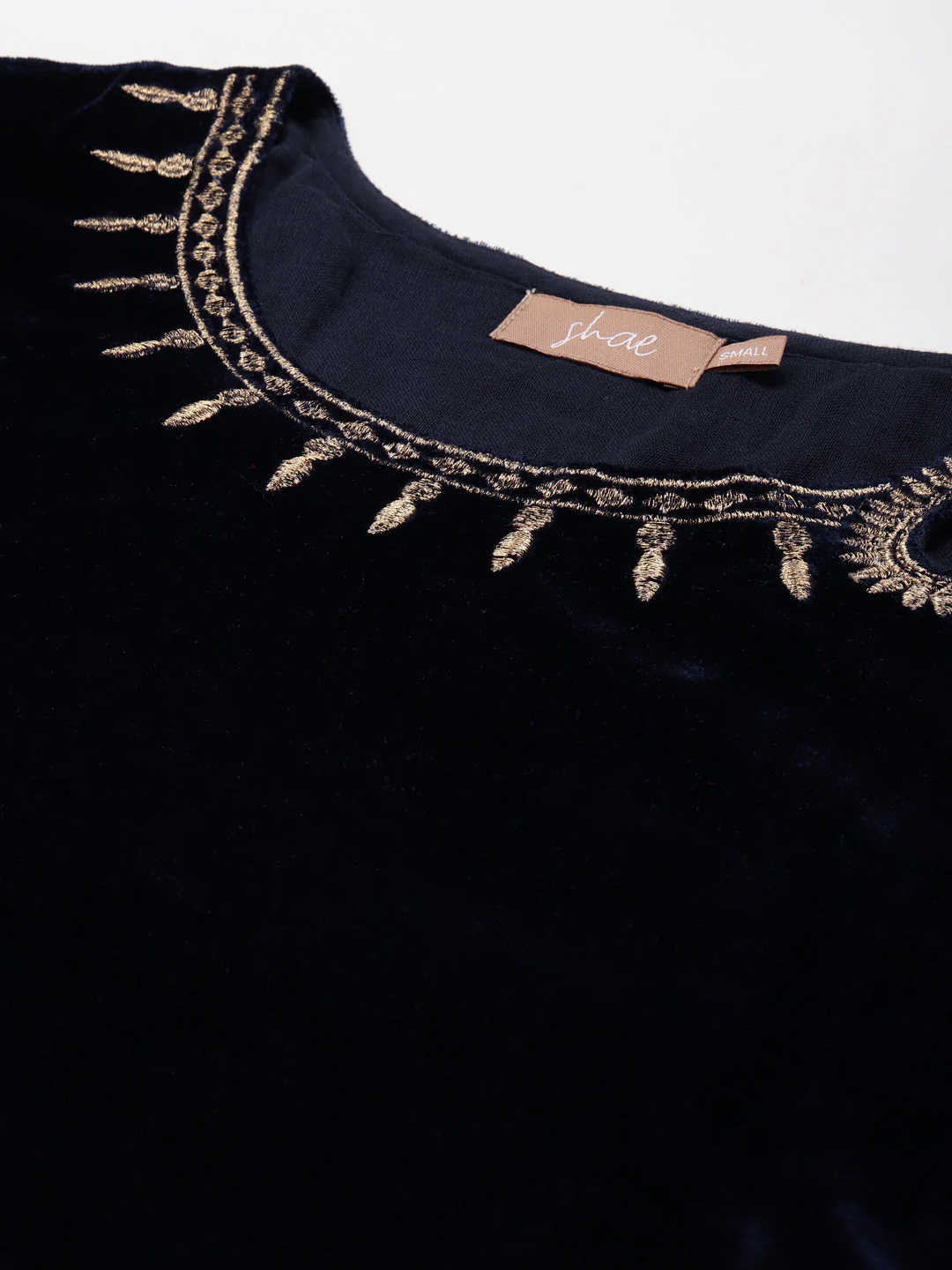Navy Velvet Zari Embroidered Short Kurta - Image 2