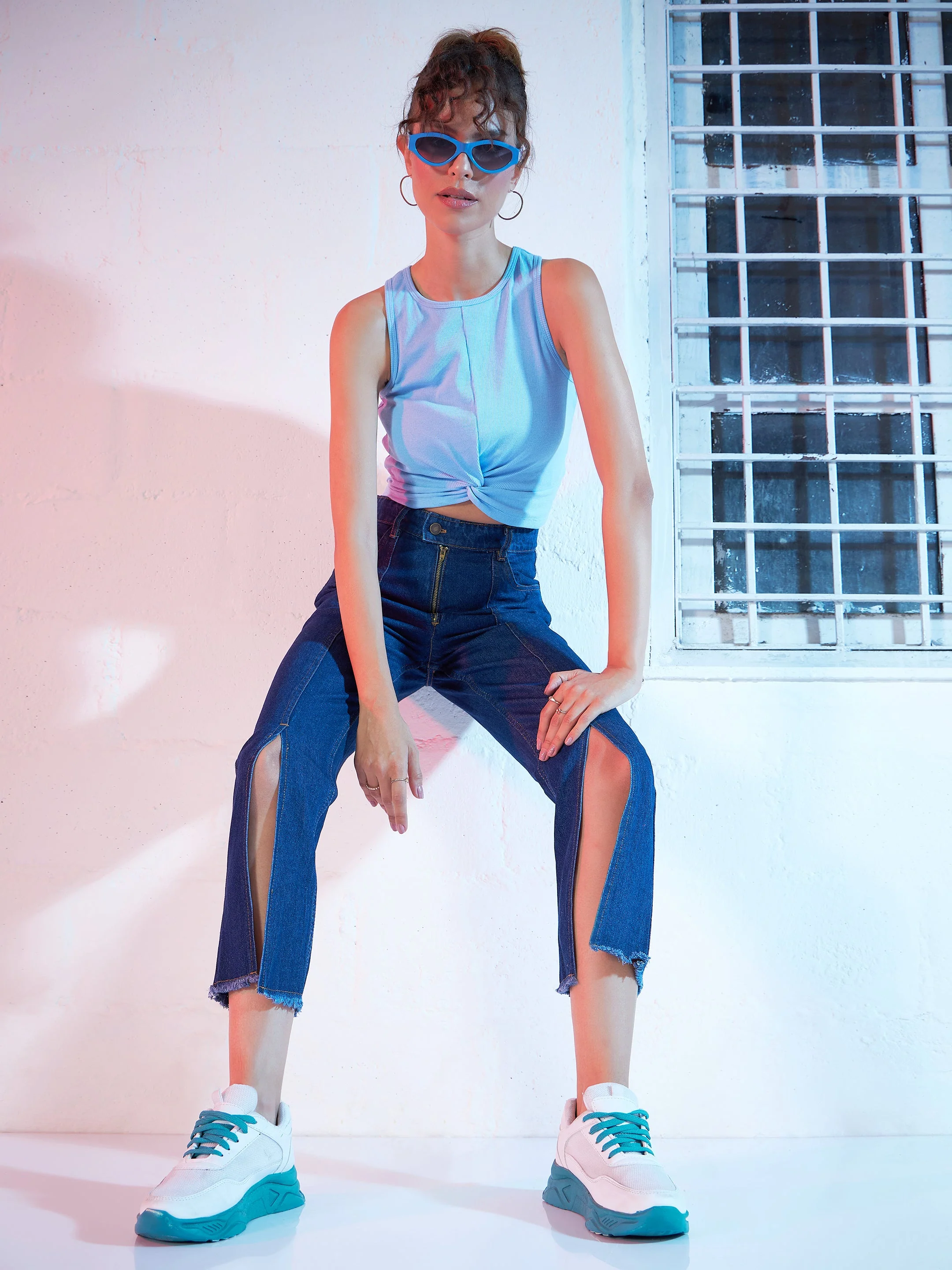 Navy Zipper Fly Mom Jeans - Image 2
