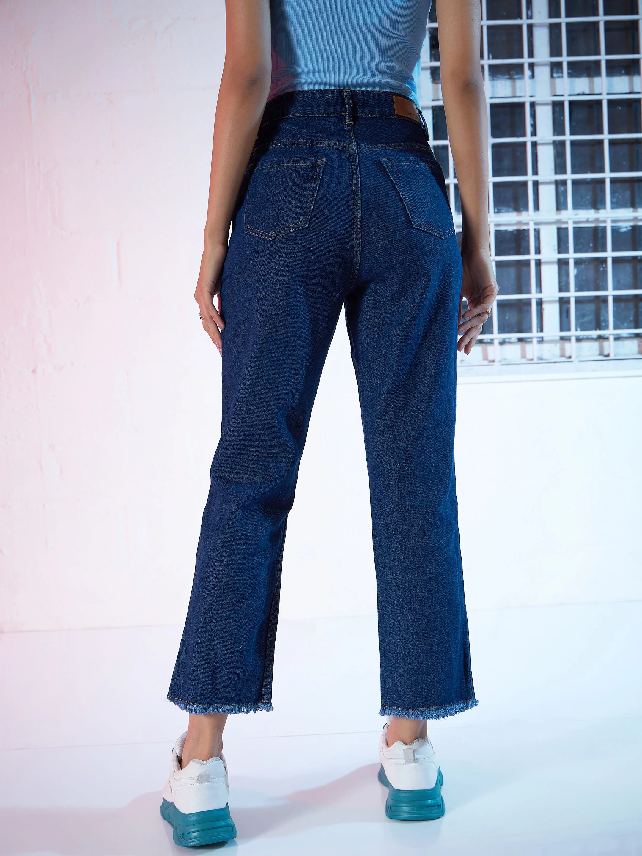 Navy Zipper Fly Mom Jeans - Image 5