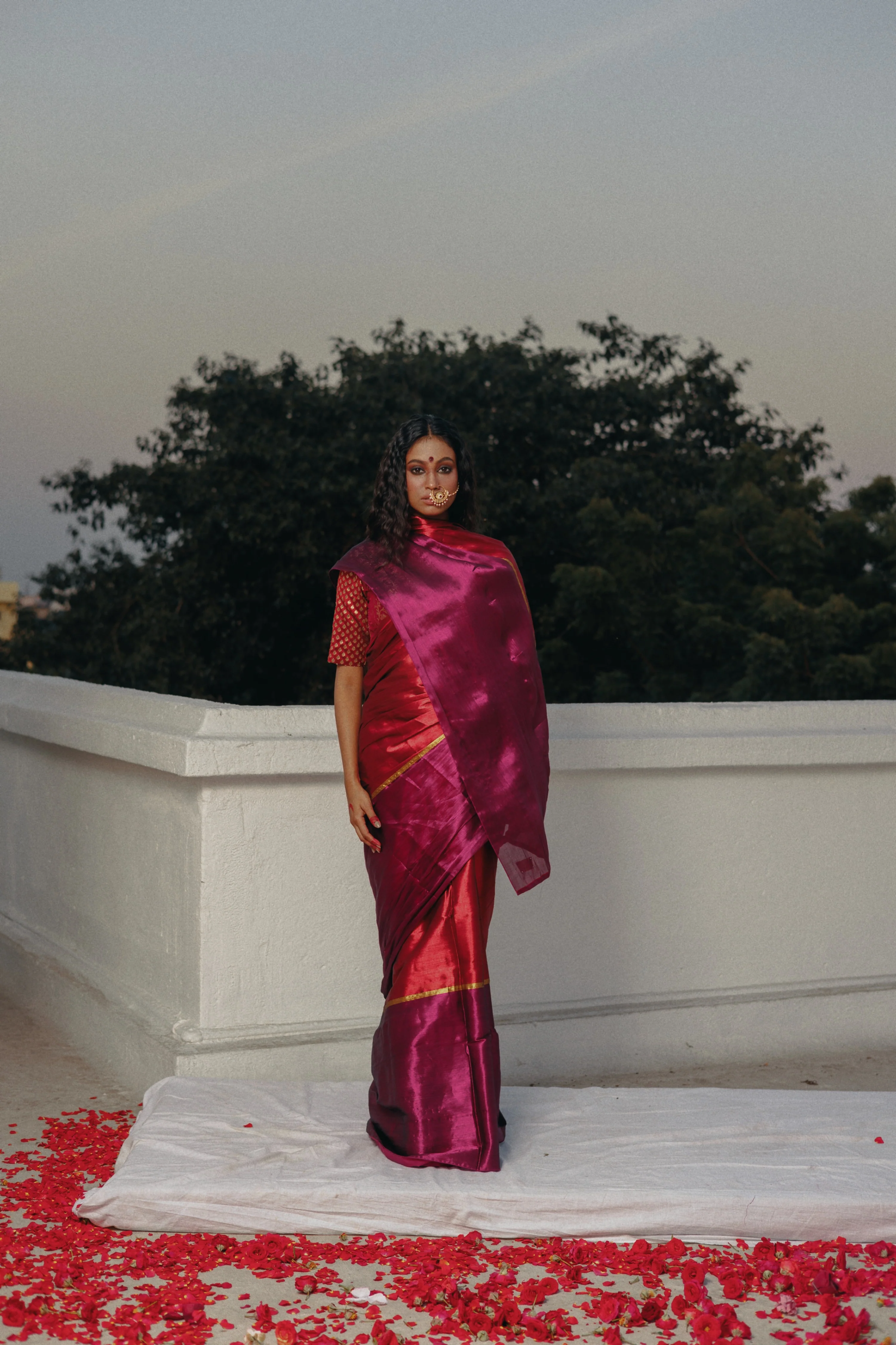 Navya Red and Purple Handloom Tissue Saree - Image 7