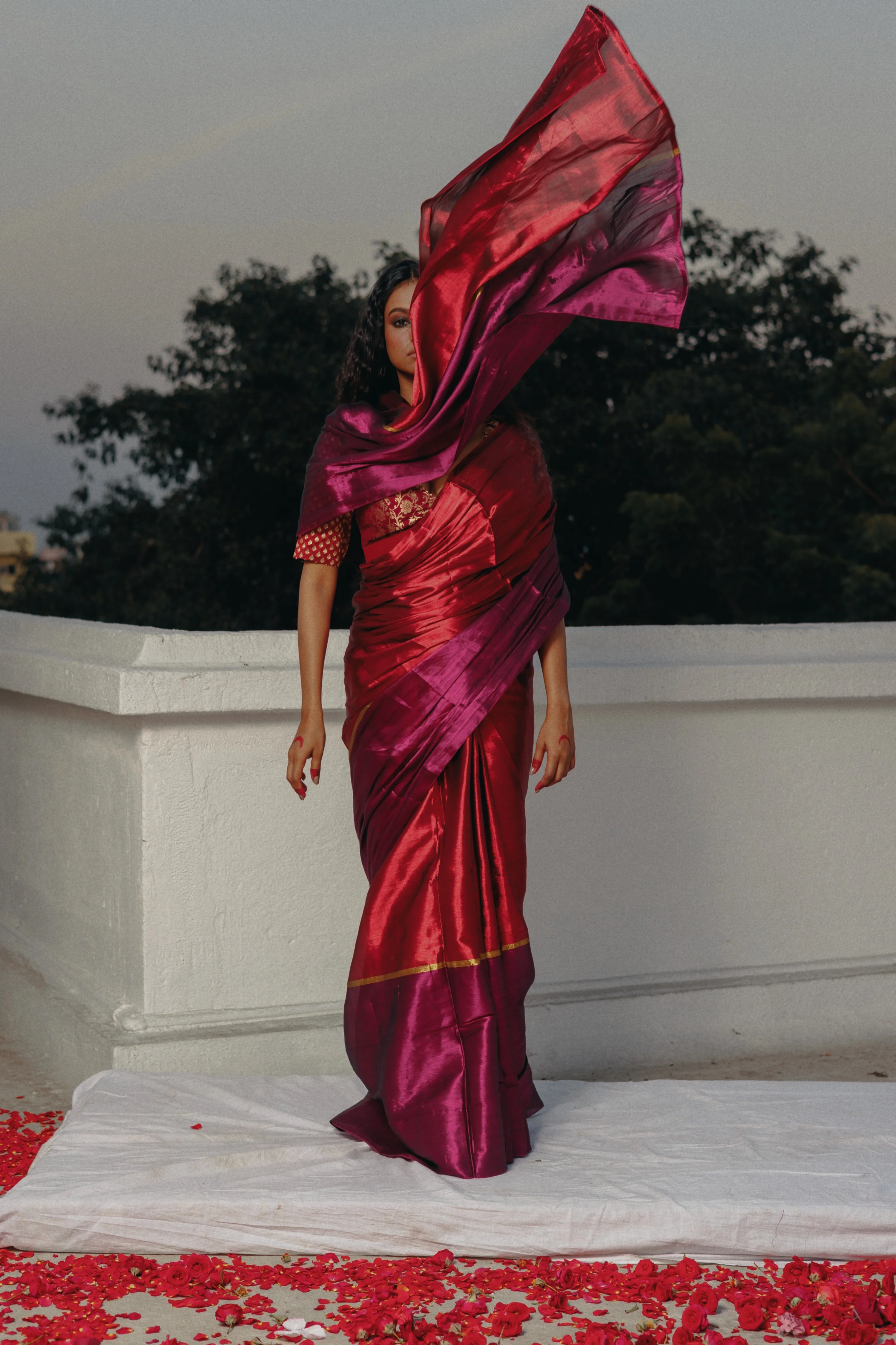 Navya Red and Purple Handloom Tissue Saree - Image 8