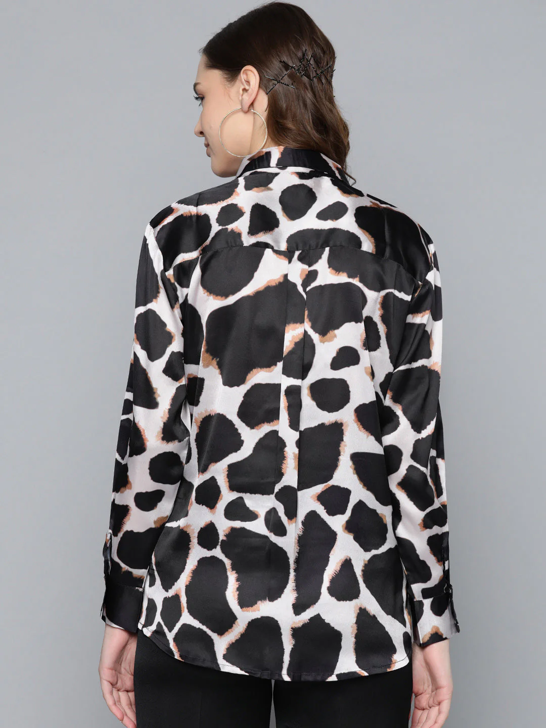 Nude Animal Print Satin Shirt - Image 3