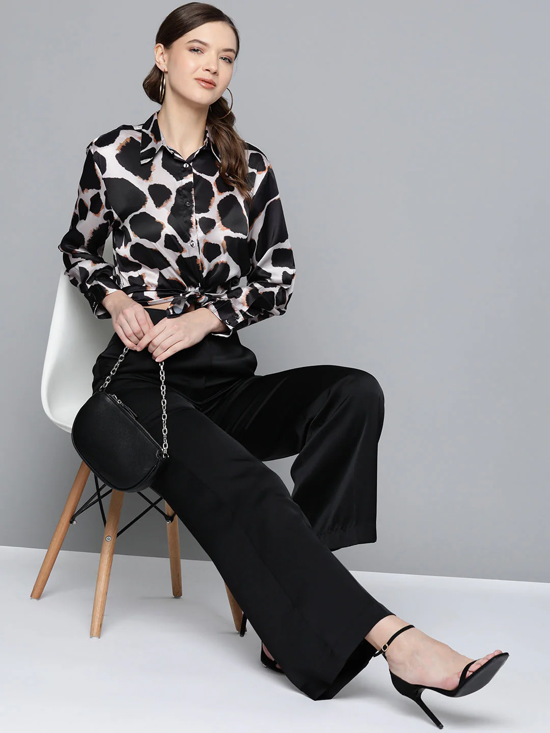 Nude Animal Print Satin Shirt - Image 4