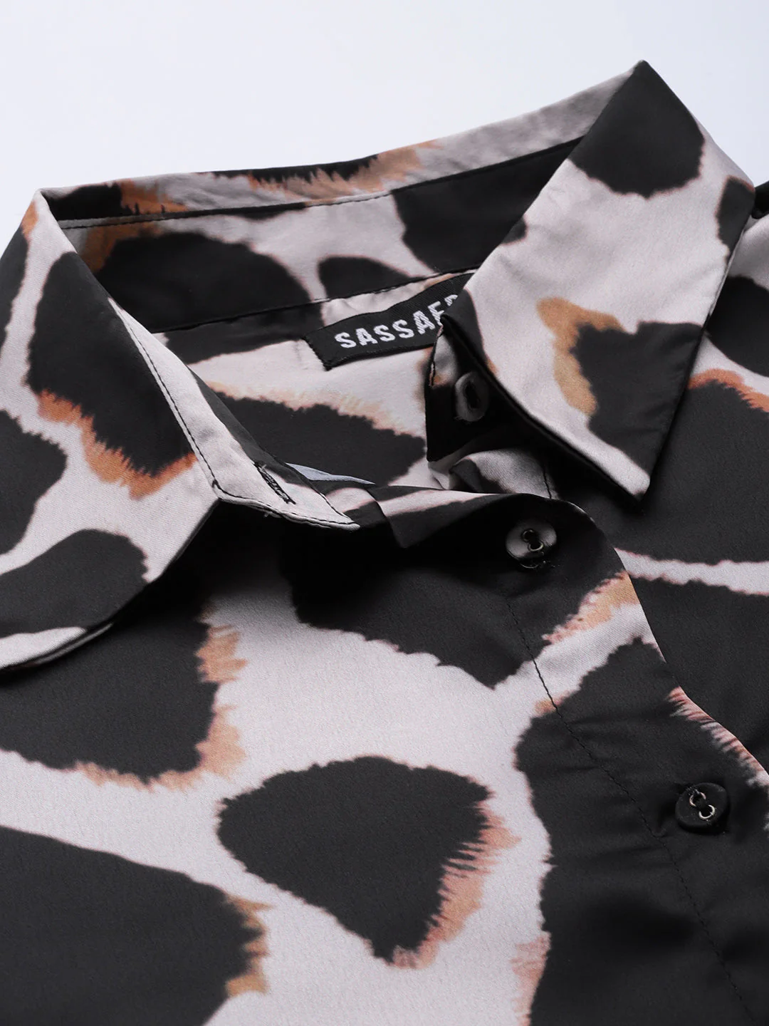 Nude Animal Print Satin Shirt - Image 5