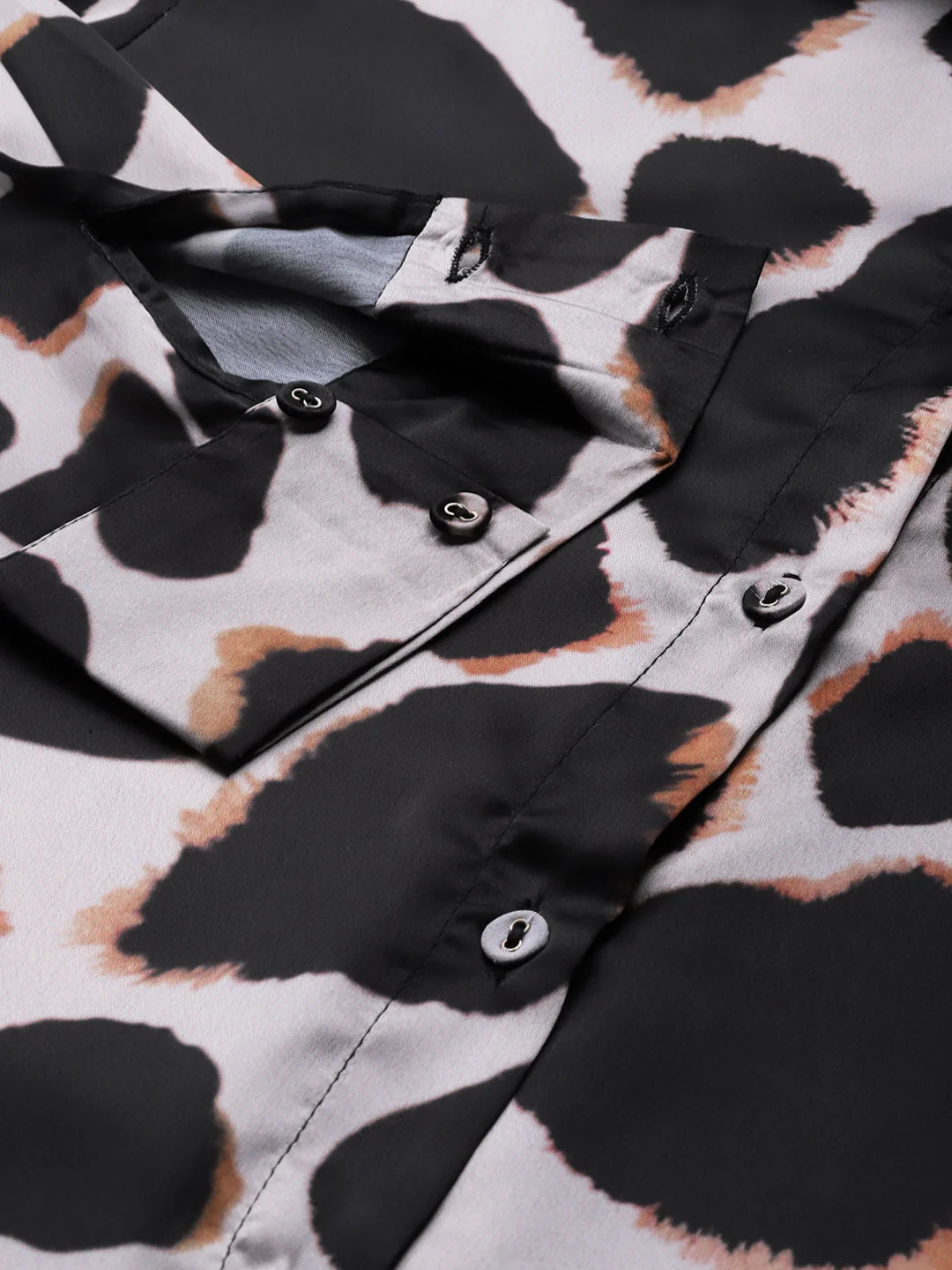 Nude Animal Print Satin Shirt - Image 6