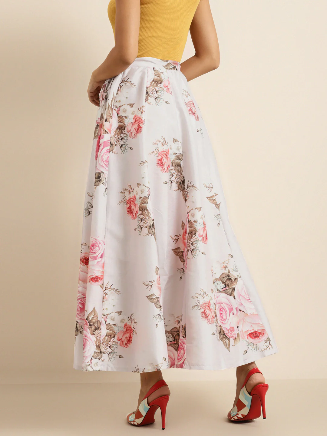 Nude Floral Anarkali Skirt - Image 3