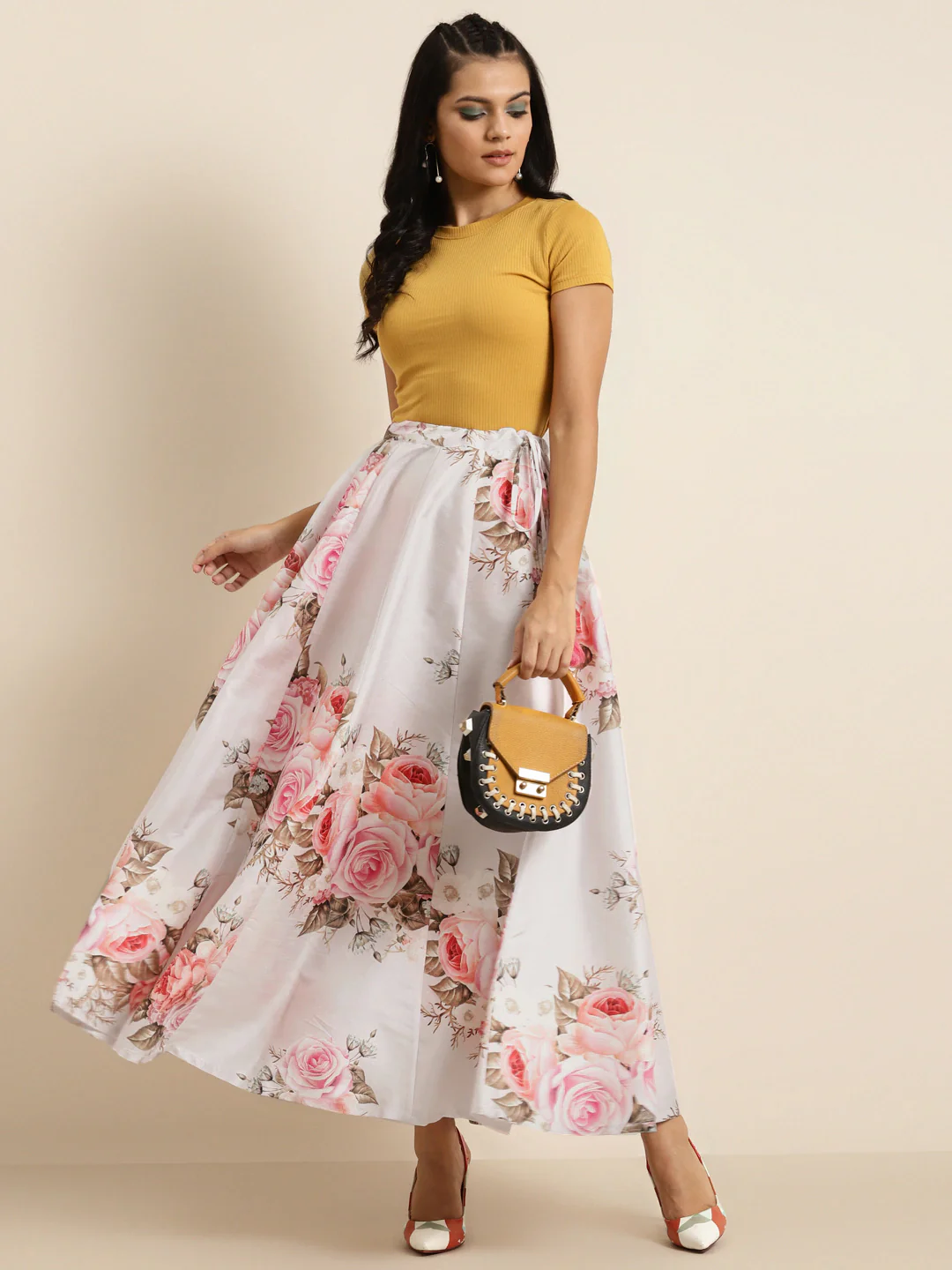 Nude Floral Anarkali Skirt - Image 4