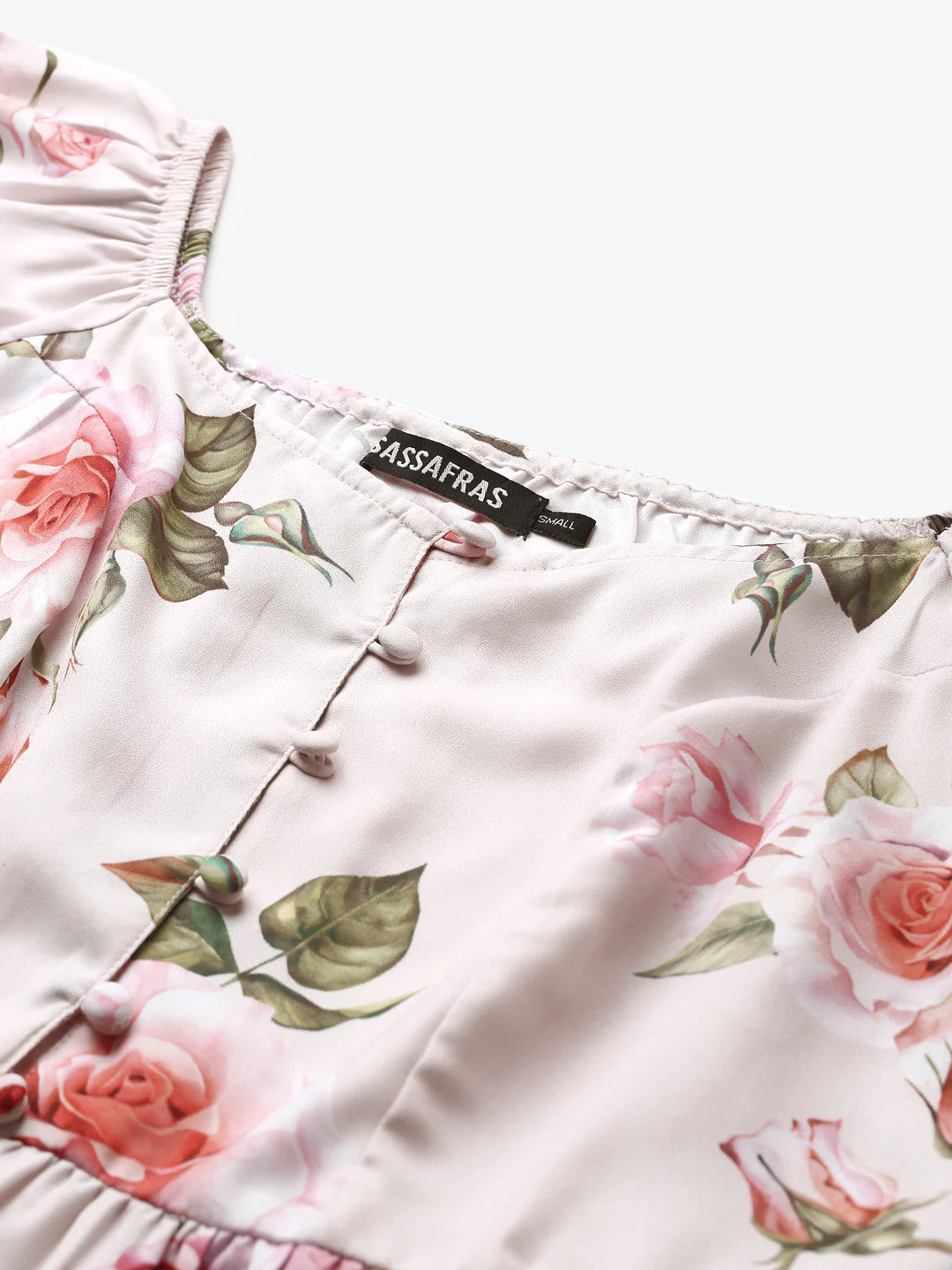 Nude Floral Front Button Peplum Top - Image 5