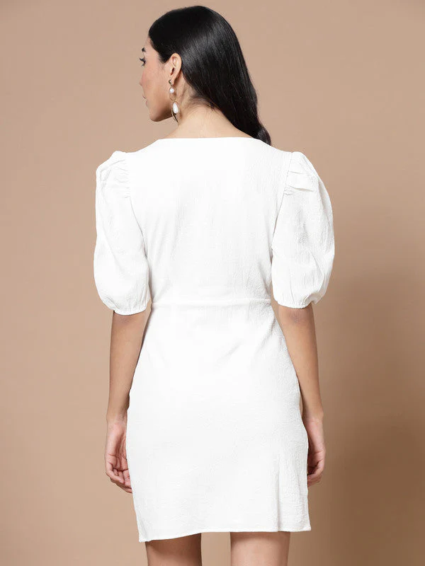 Women White Odour Free V Neck Wrap Dress - Image 3