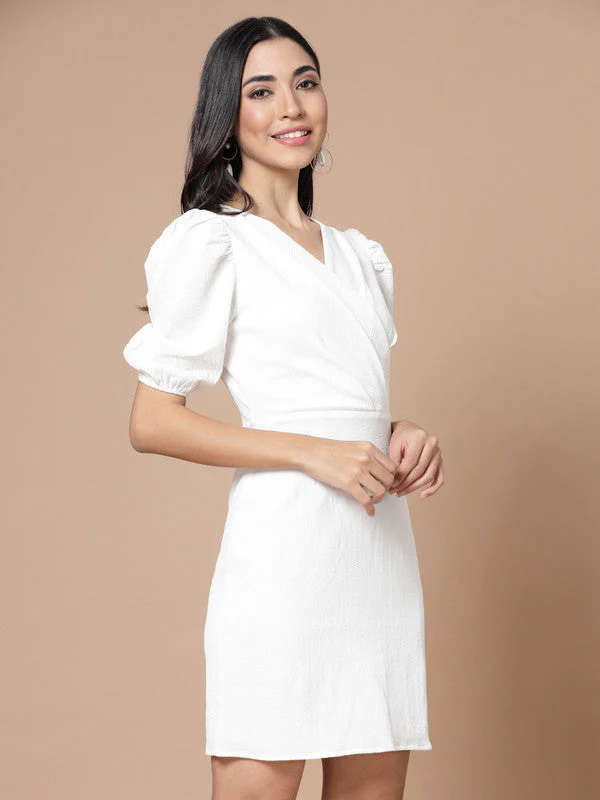 Women White Odour Free V Neck Wrap Dress - Image 4