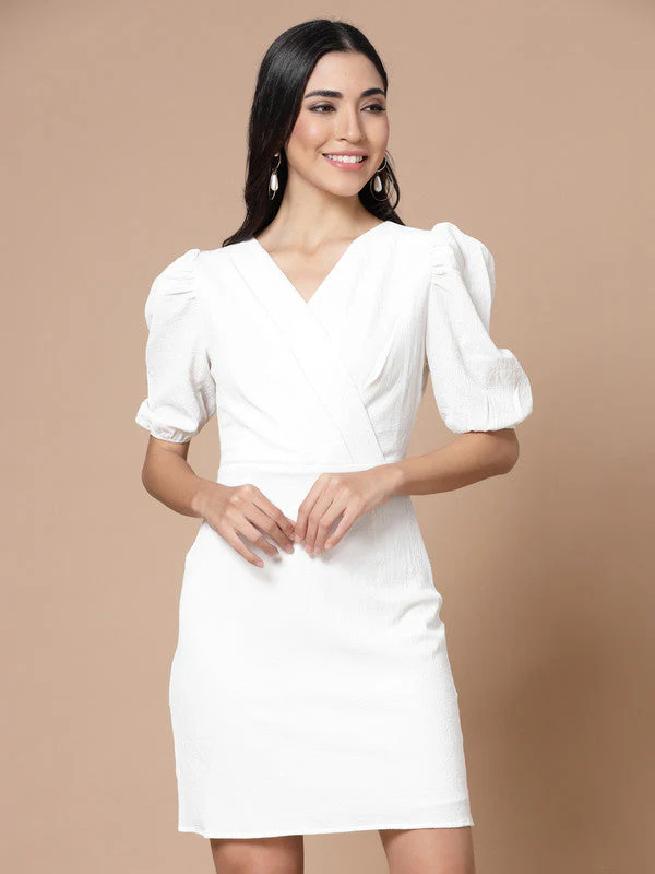 Women White Odour Free V Neck Wrap Dress - Image 5