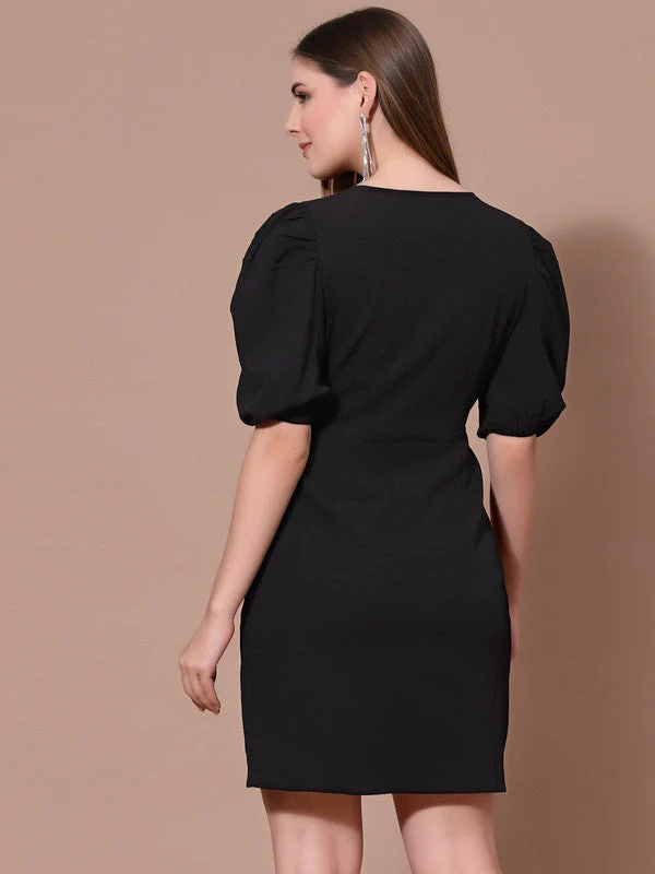 Women Black Odour Free V Neck Wrap Dress - Image 2