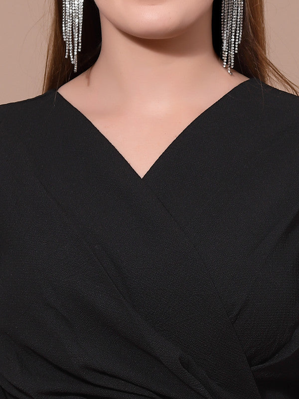 Women Black Odour Free V Neck Wrap Dress - Image 4