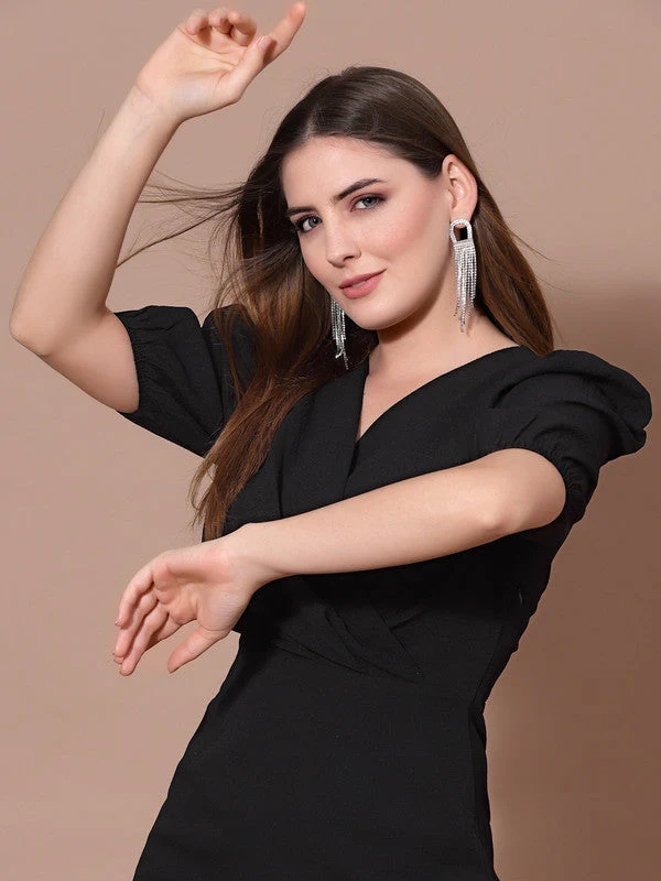 Women Black Odour Free V Neck Wrap Dress - Image 6