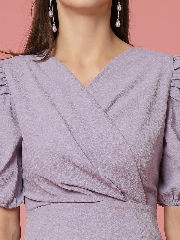 Women Lavender Odour Free V Neck Wrap Dress - Image 6
