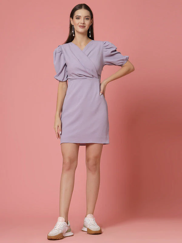 Women Lavender Odour Free V Neck Wrap Dress - Image 8