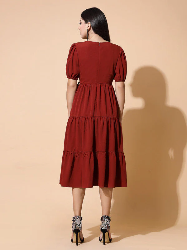 Women Rust Odour Control V Neck Midi Dress - Image 2