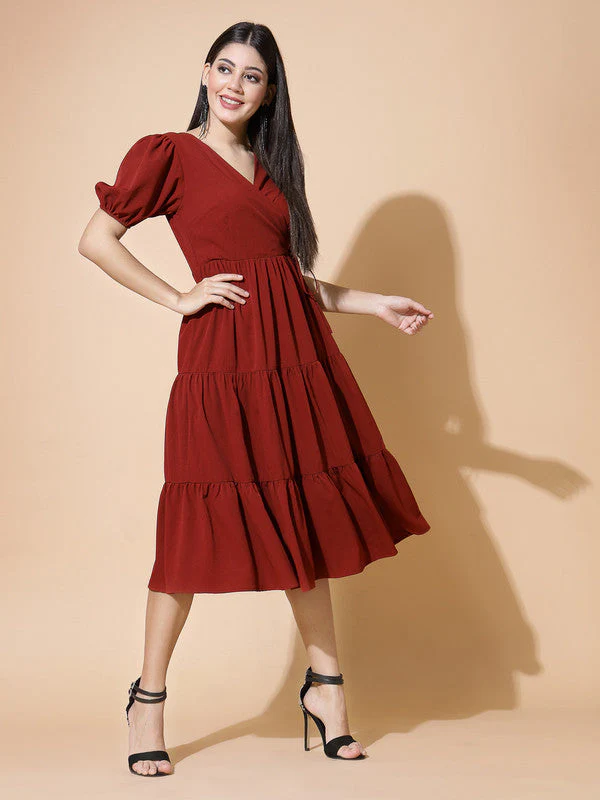 Women Rust Odour Control V Neck Midi Dress - Image 3