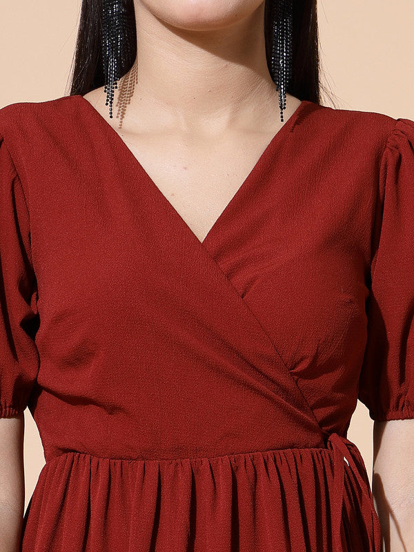 Women Rust Odour Control V Neck Midi Dress - Image 4