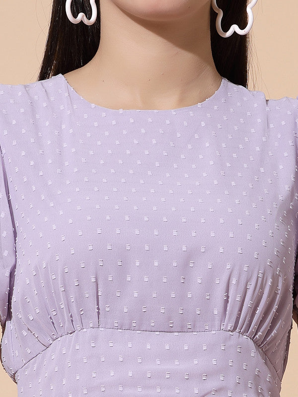 Women Round Neck Puff Sleeve Dress - Image 4