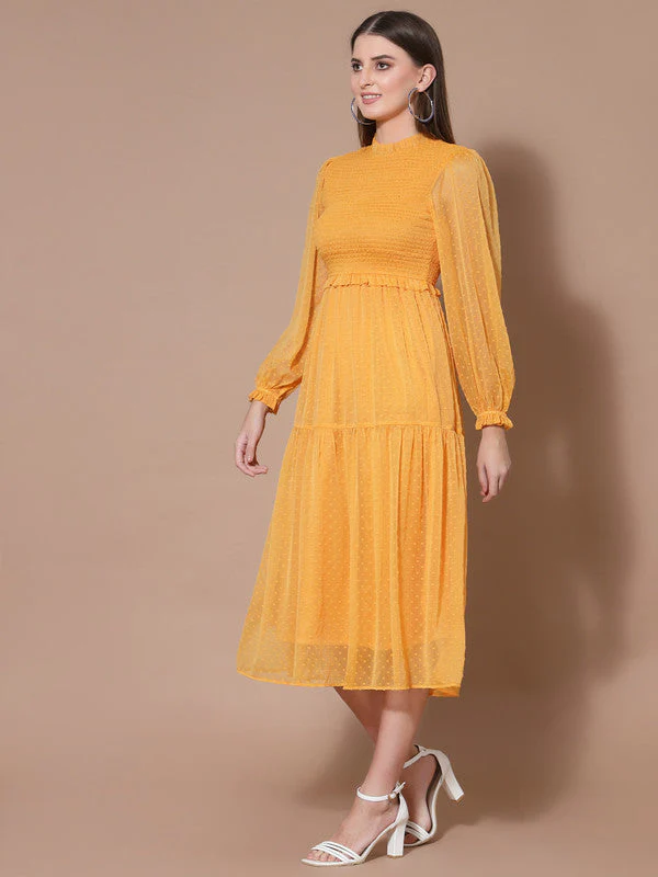 Women High Neck A-Line Midi Dress - Image 3