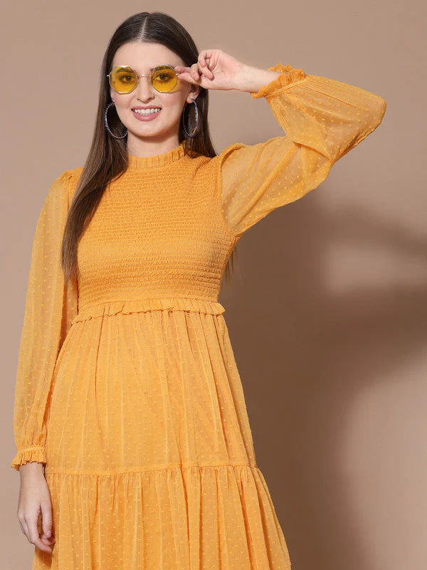Women High Neck A-Line Midi Dress - Image 5