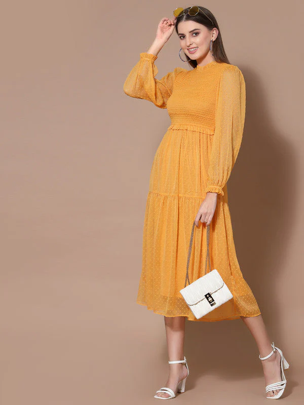 Women High Neck A-Line Midi Dress - Image 6