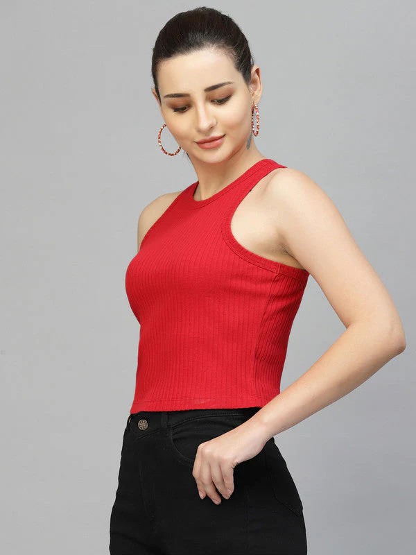Women Sleeveless Round Neck Crop Top - Image 2