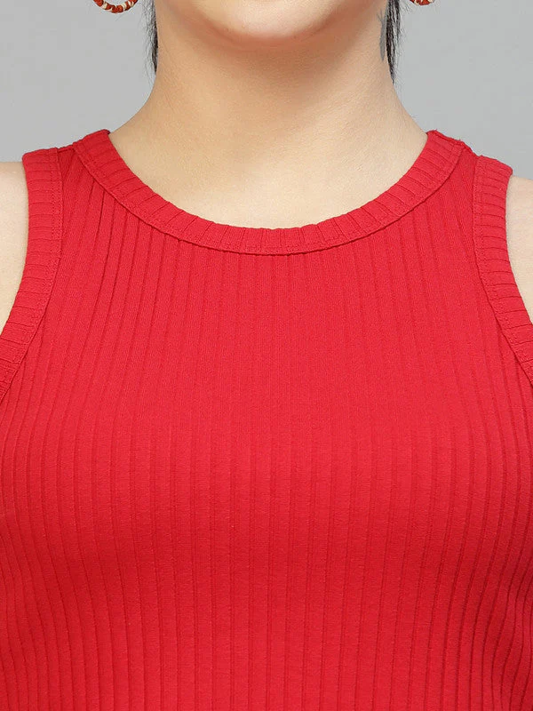 Women Sleeveless Round Neck Crop Top - Image 3