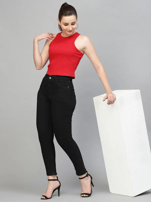 Women Sleeveless Round Neck Crop Top - Image 4