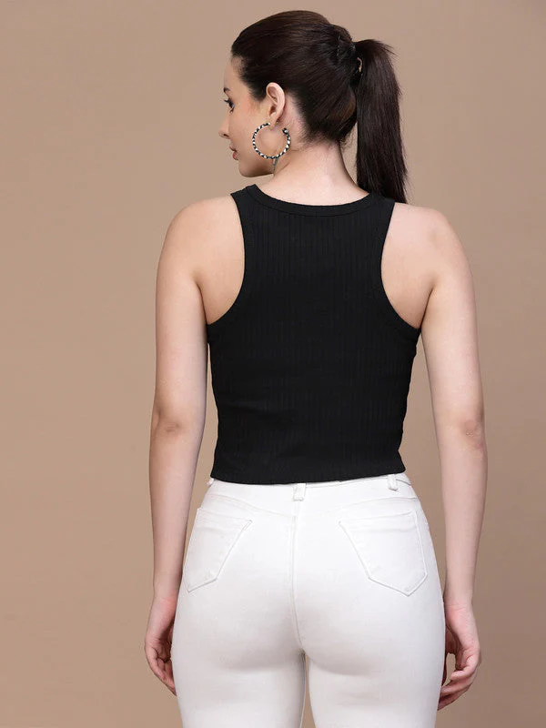 Women Sleeveless Round Neck Crop Top - Image 2