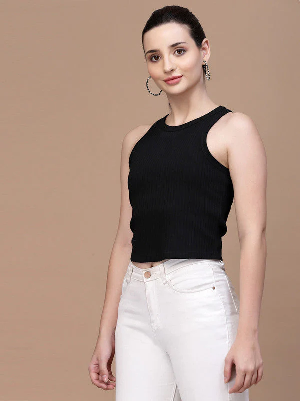 Women Sleeveless Round Neck Crop Top - Image 3