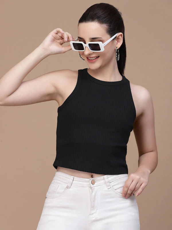Women Sleeveless Round Neck Crop Top - Image 5