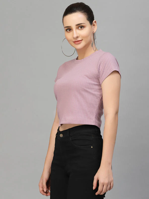 Women Round Neck Fitted Crop Top - Image 2