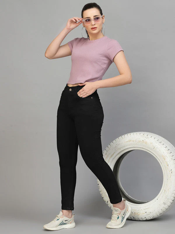 Women Round Neck Fitted Crop Top - Image 4