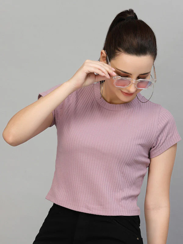 Women Round Neck Fitted Crop Top - Image 5