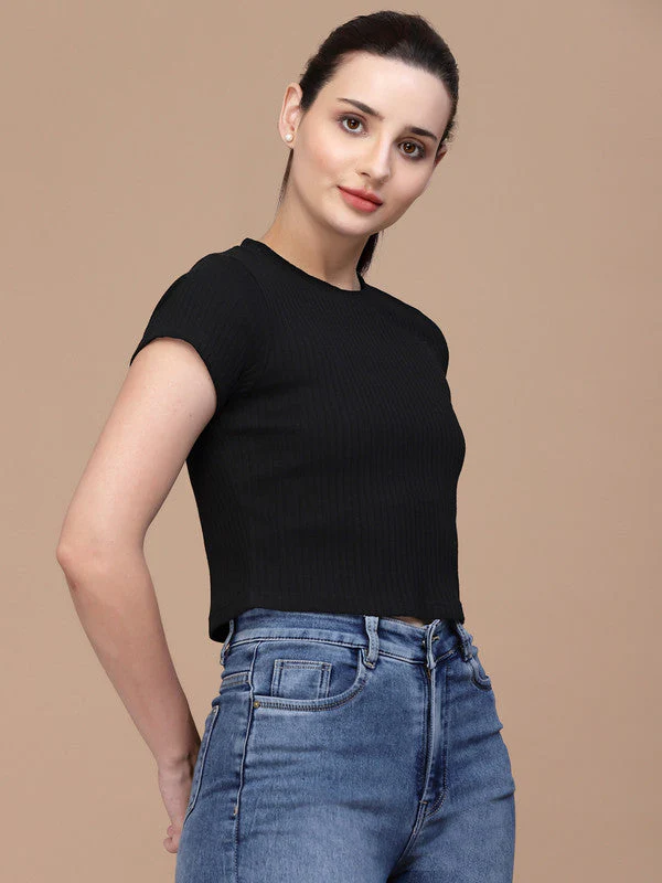 Women Round Neck Fitted Crop Top - Image 3