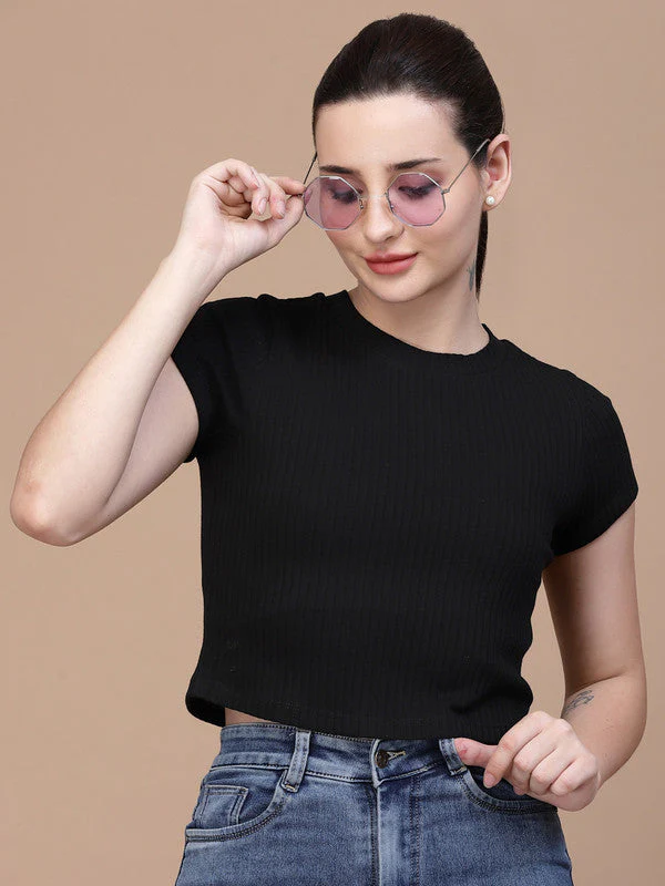 Women Round Neck Fitted Crop Top - Image 5