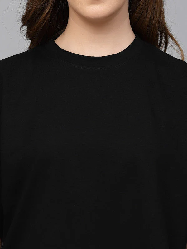 Women Black Anti Odour Boxy Fit Black T-shirt - Image 3